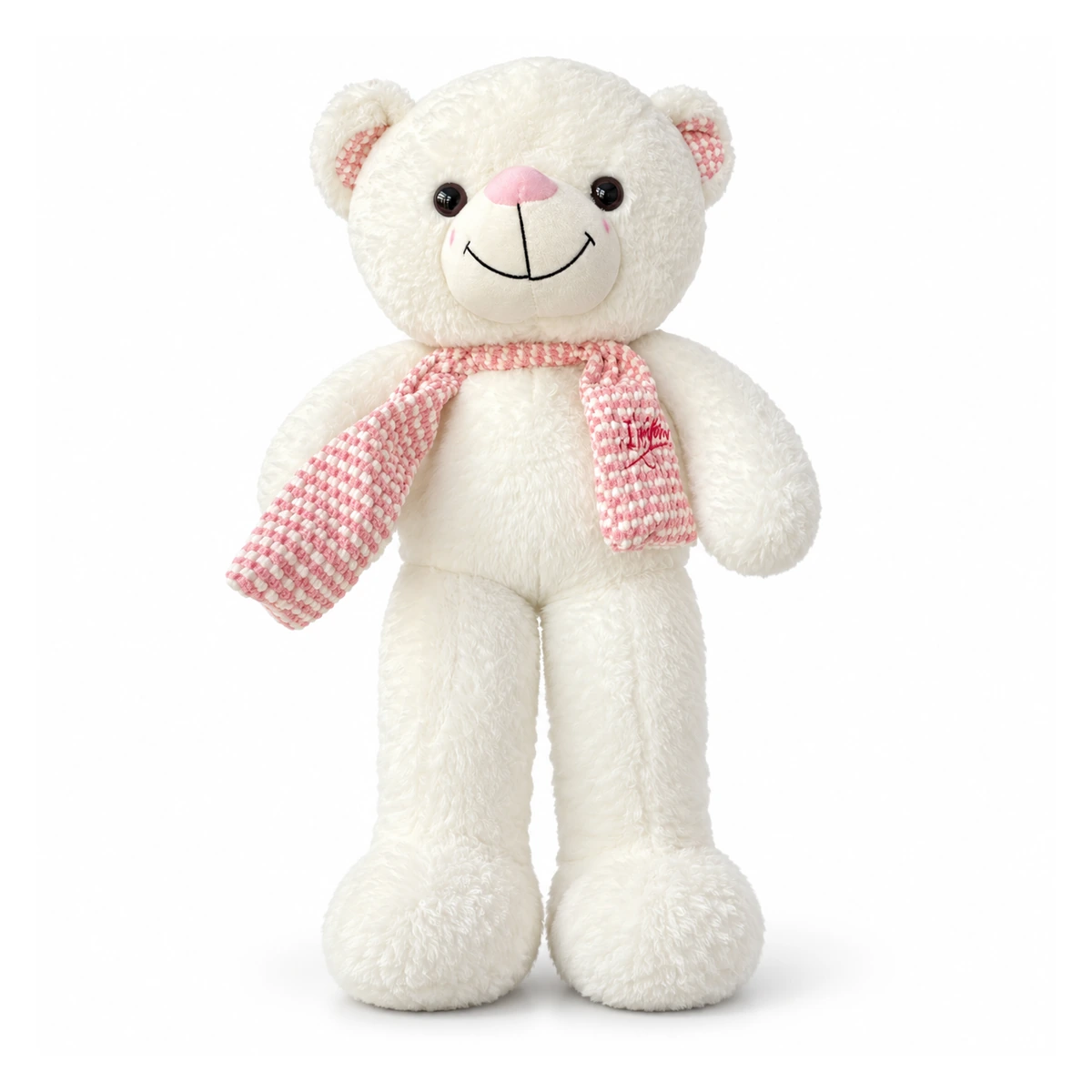 Ourson blanc à écharpe rose